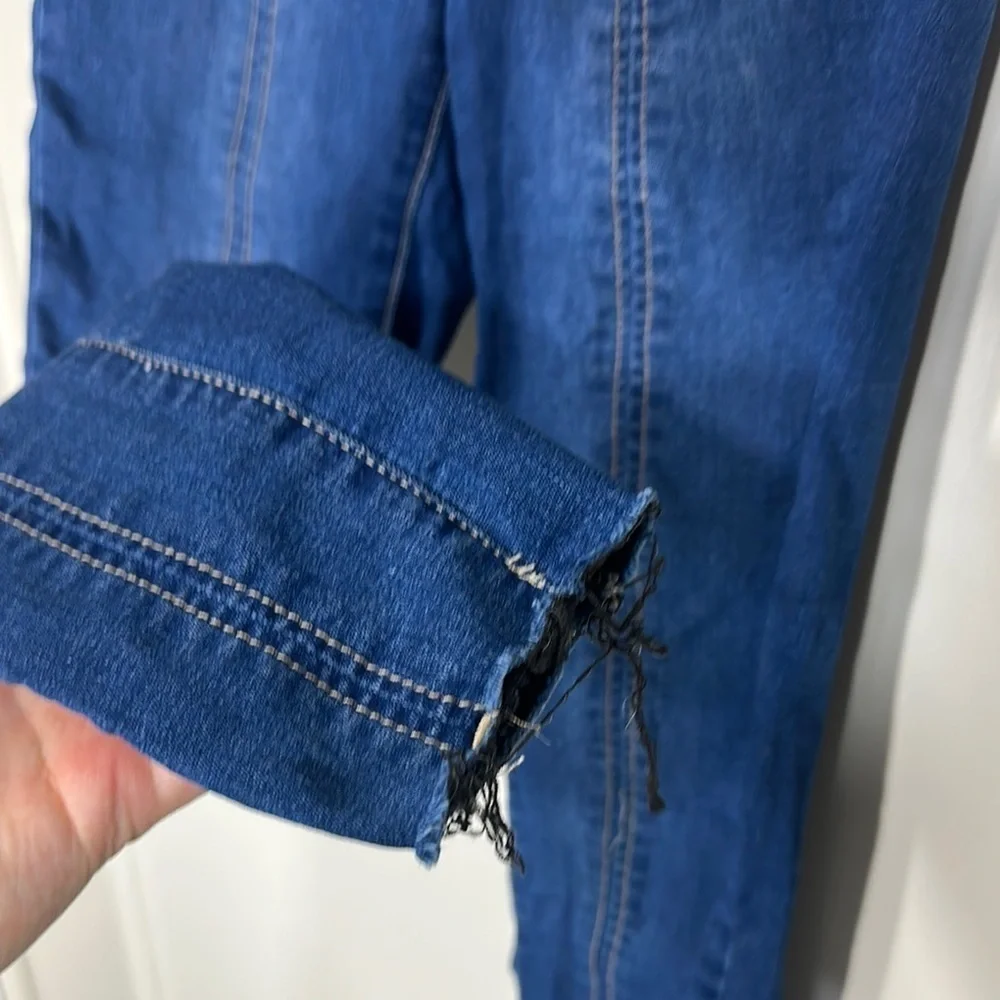 Free People Blue Ankle Cropped Jeans Legging Jeggings Size W26 RIbbed - Picture 4 of 7